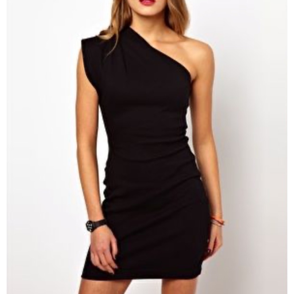 American Apparel one shoulder black mini dress